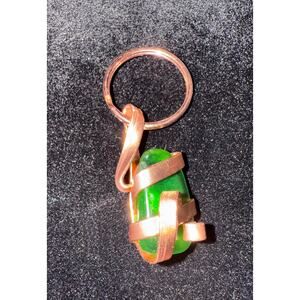 Artsy Green Catseye Wire Wrapped Keychain New Handmade